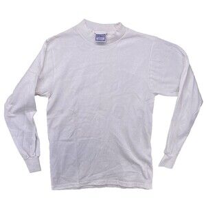 VTG All Sport Maxweight Blank White Long Sleeve T Shirt Made in USA Mens S Heavy